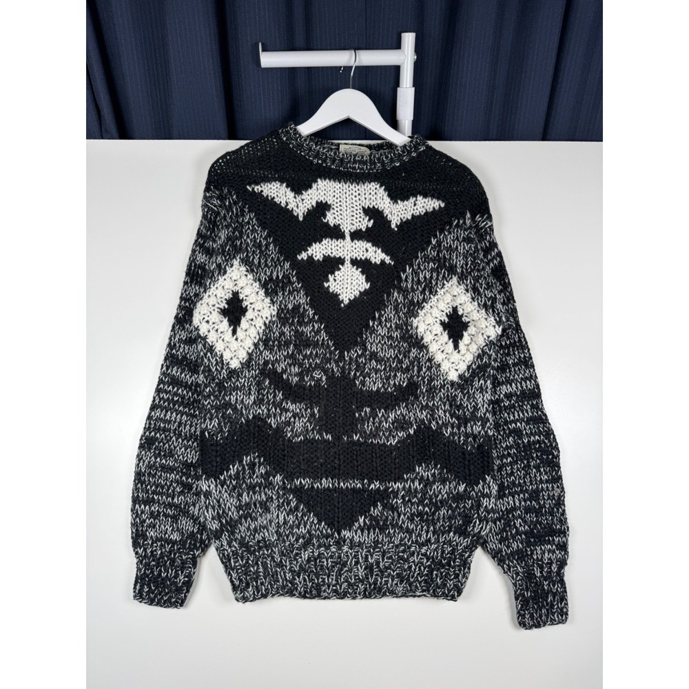 Vintage 90s GIOVANNI L'UOMO Knit Sweater Acrylic Black - Men's L - Face Graphic